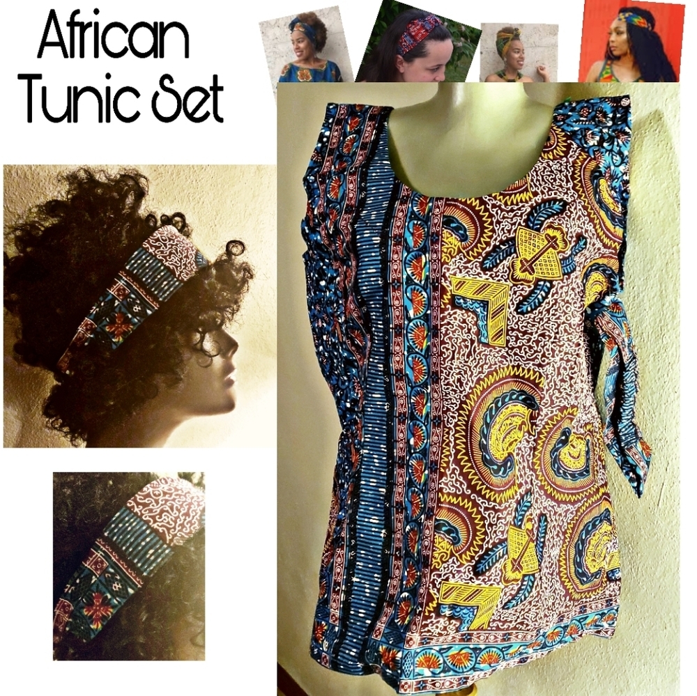 African (Ghana) fabric slvls Tunic & Headband set.